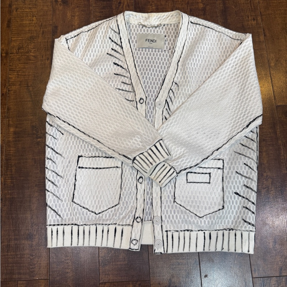 Fendi White and Black Men's Cardigan